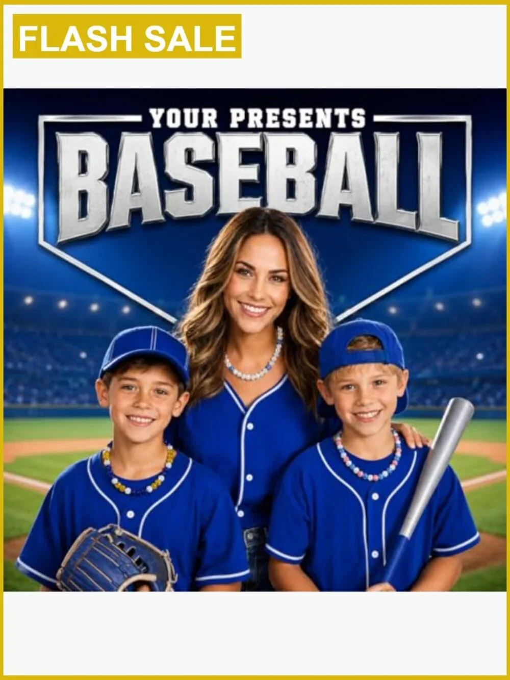 18 Inch Stretch Elastic Baseball Necklace for Boys, Sparkly Rhinestone-Style